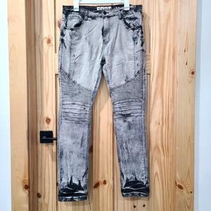 2APM Mens Jeans Size 34x32 Streetwear Skinny Grunge Moto Grey Stretchy Denim